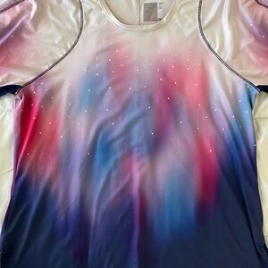 Lucky in Love Women's Ombre Jewel-Accent Athletic Top - Pink Blue